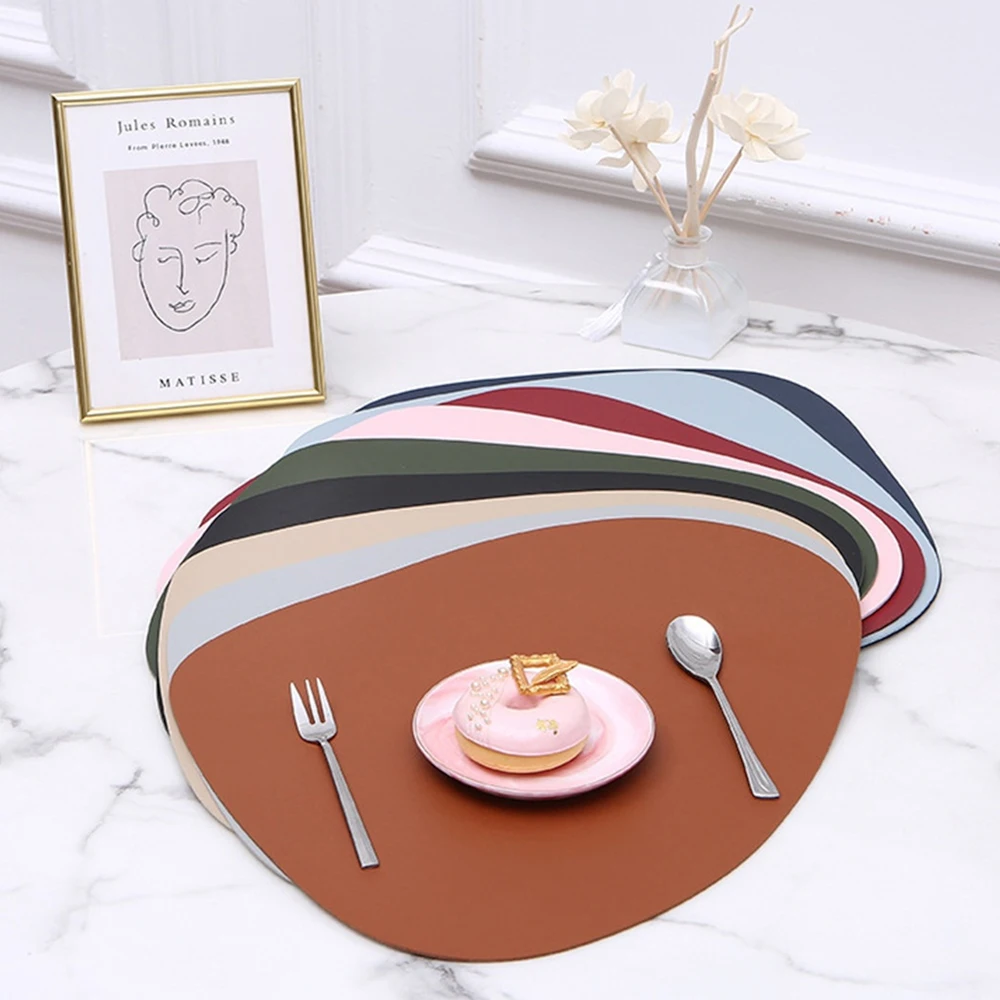 Western Food Mat Anti Slip And Anti Scald Pad Design Hotel Western Placemat Irregular Pu Leather Placemat Kitchen Tools