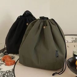 Borsa da pranzo coreana giapponese in tela di cotone grande borsa da Picnic con isolamento termico portatile con coulisse in tinta unita