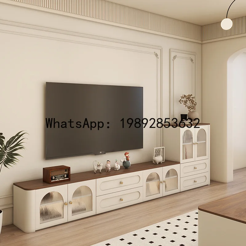 CZ Solid Wood French Retro TV Cabinet Small Apartment Living Room Storage Cabinet TV Floor Side Cabinet