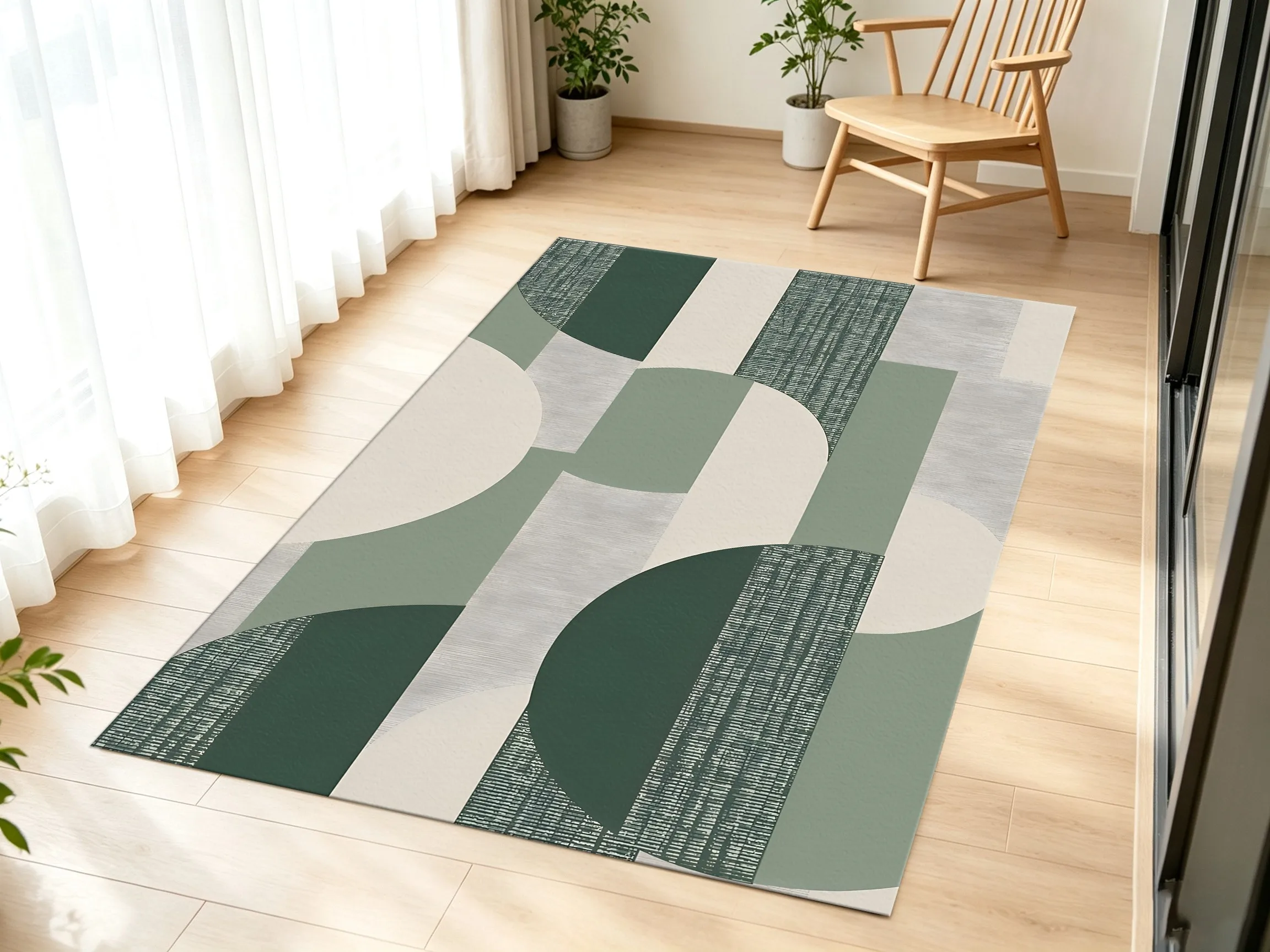 Morandi Green Geometric Patchwork Velvet Rug, Nordic Minimalist Style, Suitable for New Year's Housewarming, Living Room, Bedroom, and Coffee Table, Creating a Tranquil, Soothing, and Sophisticated Home Atmosphere