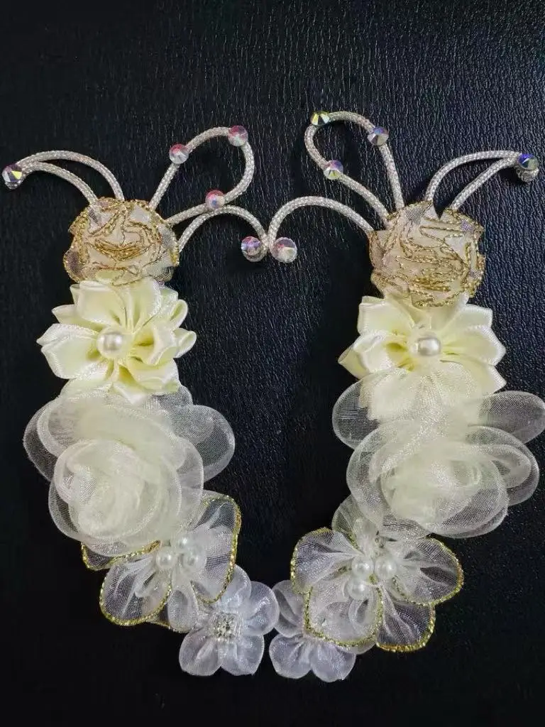 الرقص فتاة الاختلافات الباليه تنورة حزام أبيض أعلى غزل طويل تنورة الأسلحة زهرة مطعمة الماس خوذة مشرقة 4 قطعة مجموعة