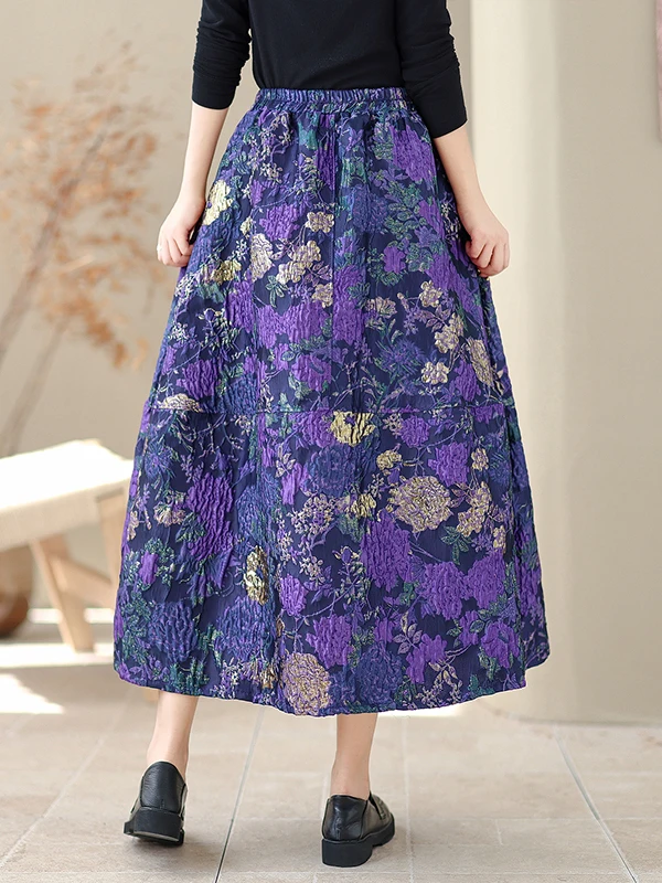 Coreano Japonês High End Emed Floral f Saia Feminina Solta Cintura Alta Midi Saia Bloom Saia Commute Sle Longo Outono...