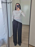 Luxury Wide Leg Satin Pants For Women Trousers With Pockets Black Women's Pants And Trousers Brown High Waist Baggy For Ladies - Image 5