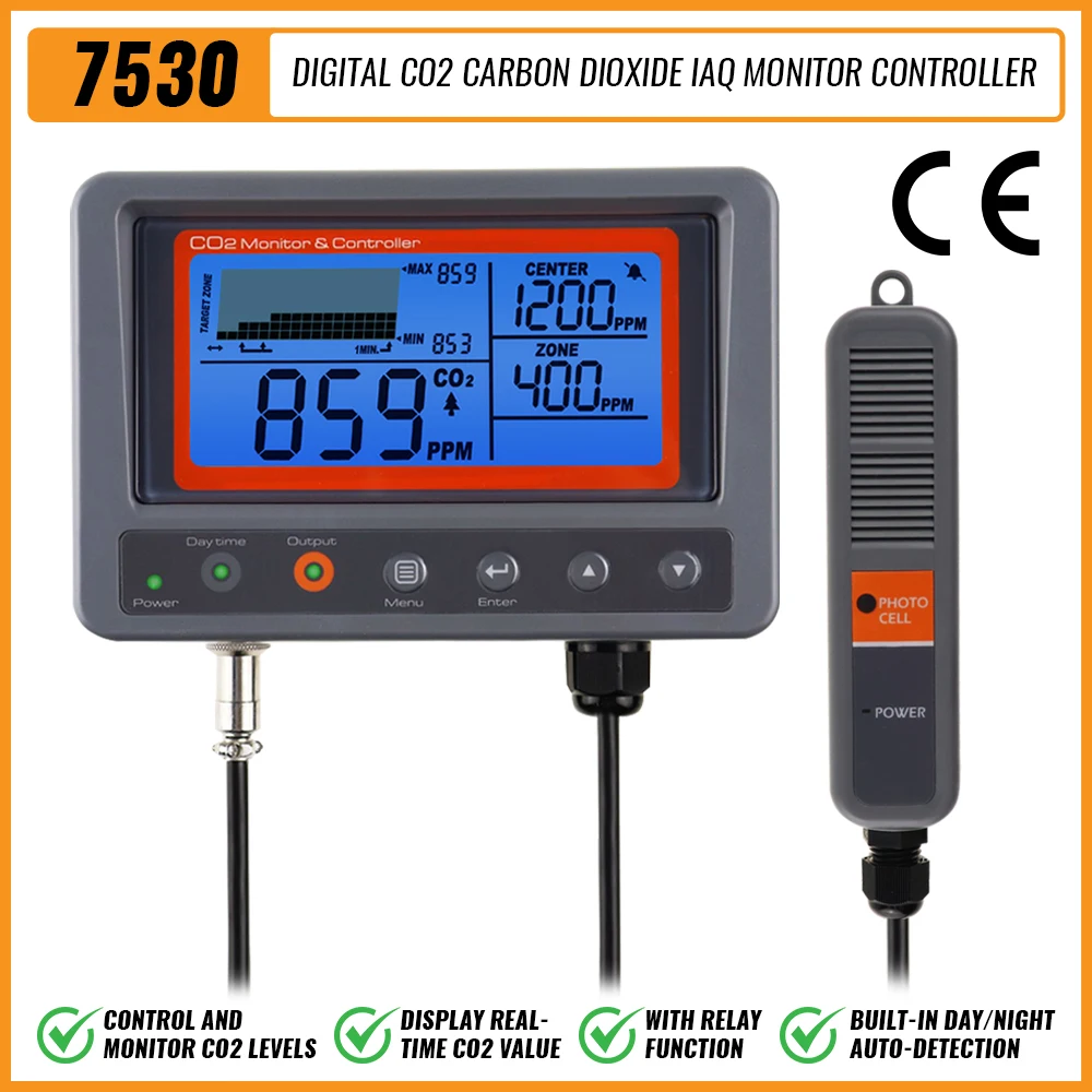 

Digital Wallmount Carbon Dioxide CO2 Controller IAQ Monitor Relay Function And NDIR Sensing Probe For Green House Home Office