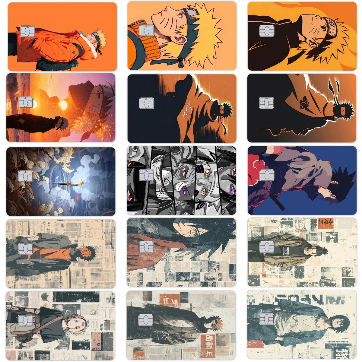 Pegatinas de Anime con Diseño de Personajes de Dibujos Animados, para Tarjetas de Crédito y Débito, Uzumaki, Uchiha, Sasuke, Kakashi, para Visa, Identificación, Banco, Resistentes a los Arañazos