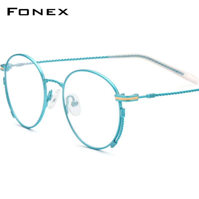 FONEX Pure Titanium Glasses Frame Women 2023 Retro Round Eyeglasses Women's Vintage Eyewear F85719