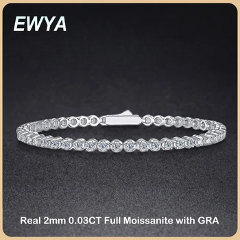 EWYA Sparkling full 0.03ct 2mm D color Moissanite tennis bracelet for women girl fine jewelry S925 silver diamond link bracelets