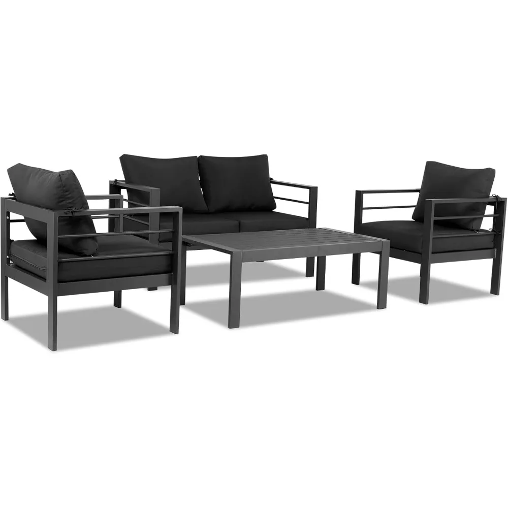 

4-Seat Outdoor Sectional Patio Furniture Set with Thick Cushions and Coffee Table for Conversation Area