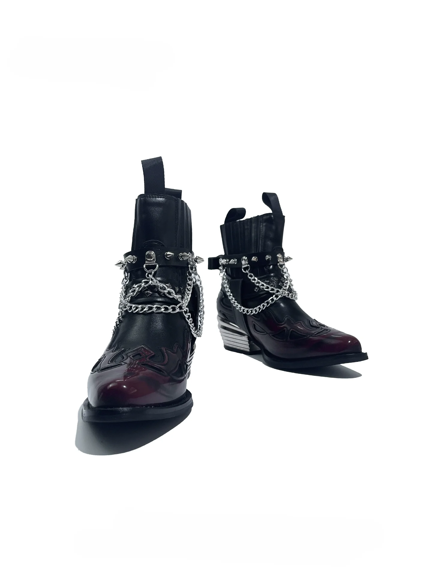 حذاء MIbvias على الطراز الأوروبي والأمريكي ذو نعل سميك ومخيط باللهب الغربي للدراجات النارية للرجال والنساء