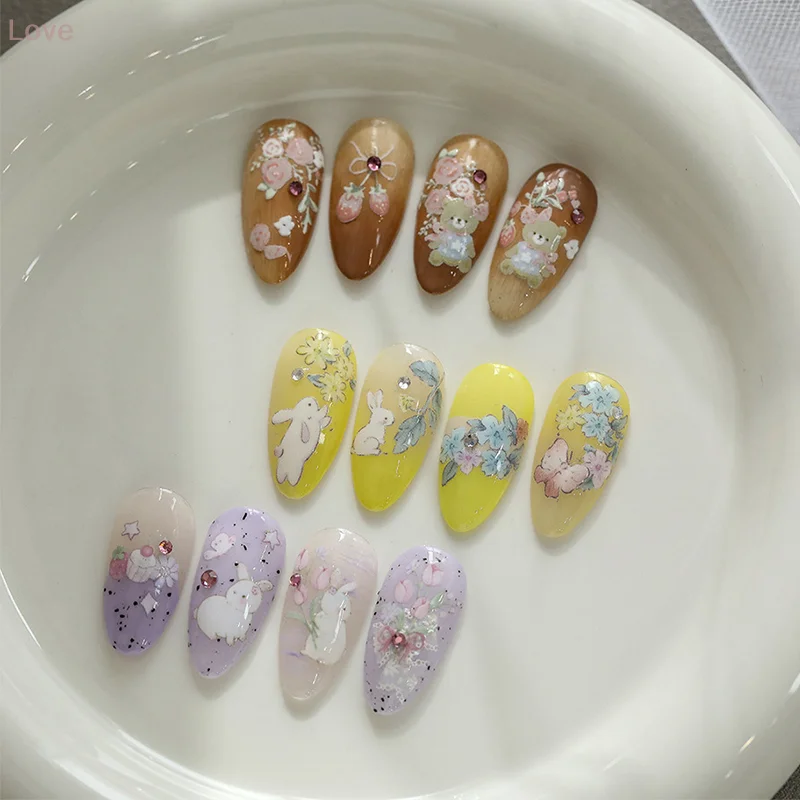 [L & P] جميل الدب الأرنب الكرتون 5D تنقش النقوش ذاتية اللصق مسمار الفن زينة ملصقات ثلاثية الأبعاد مانيكير الشارات