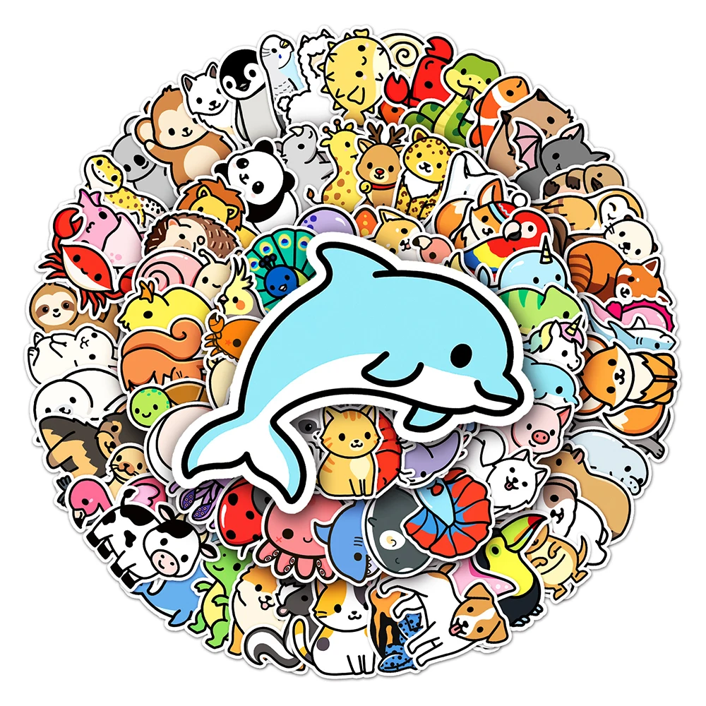 10/30/50/100pcs Cartoon Mix Animal Stickers Cute Panda Monkey Dog Graffiti Decals for Phone Notebook Helmet Funny Sticker Decor