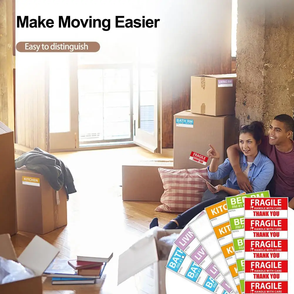 Kitchen Moving Labels Moving Labels Color-coded Waterproof Moving Box Labels Fragile Heavy Stickers for Home 50 Sheets Removable