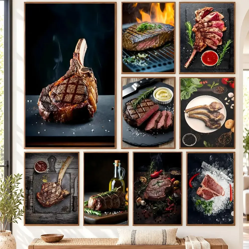 Vintage Poster Of Delicious Grilled Tomahawk Steak Meat Cut Guide Poster Matte Wall Art Removable Home Room Decoration
