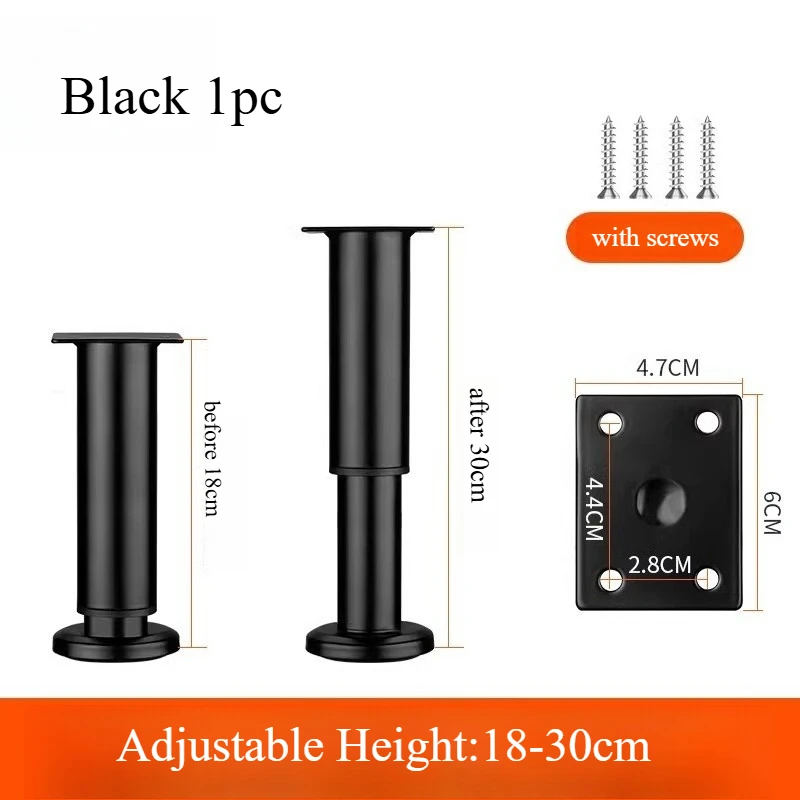 1pc Adjustable Height Furniture Support Legs for Bed Frame, Metal Adjustable Furniture Legs