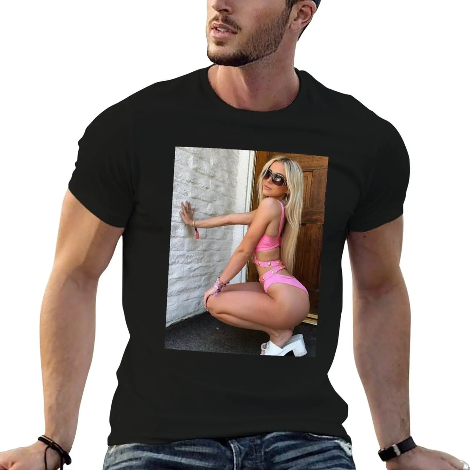 Livvy Dunne Pink Suit White Heels T-Shirt Athletic Fit Sports Short Sleeve Top