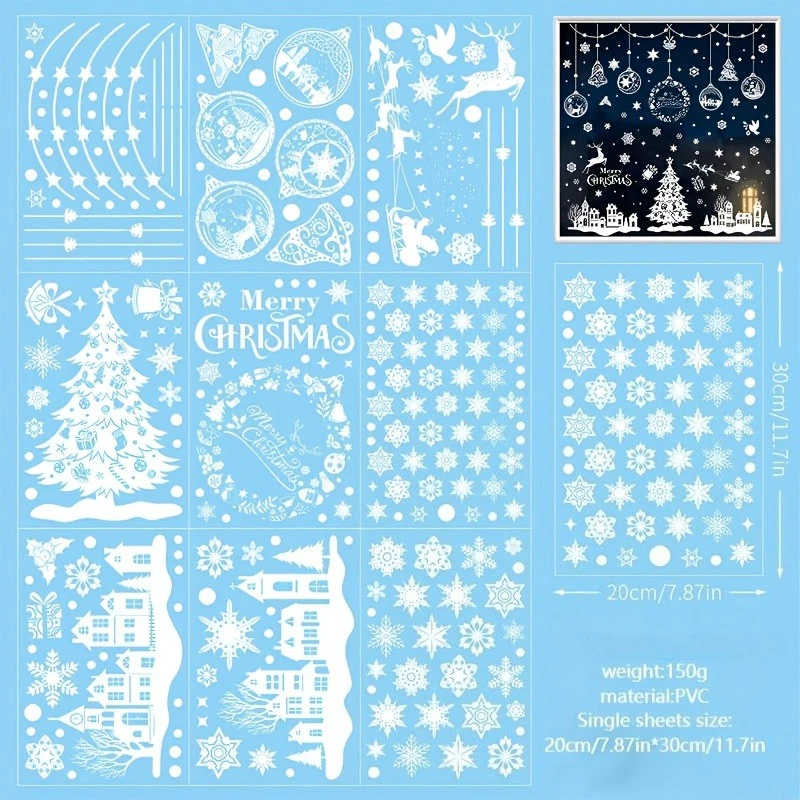 9Sheet/ 243pieces - Christmas Static Window Stickers,Traceless and Easy-To-Tear Window Decorations,Christmas Gift Theme Patterns