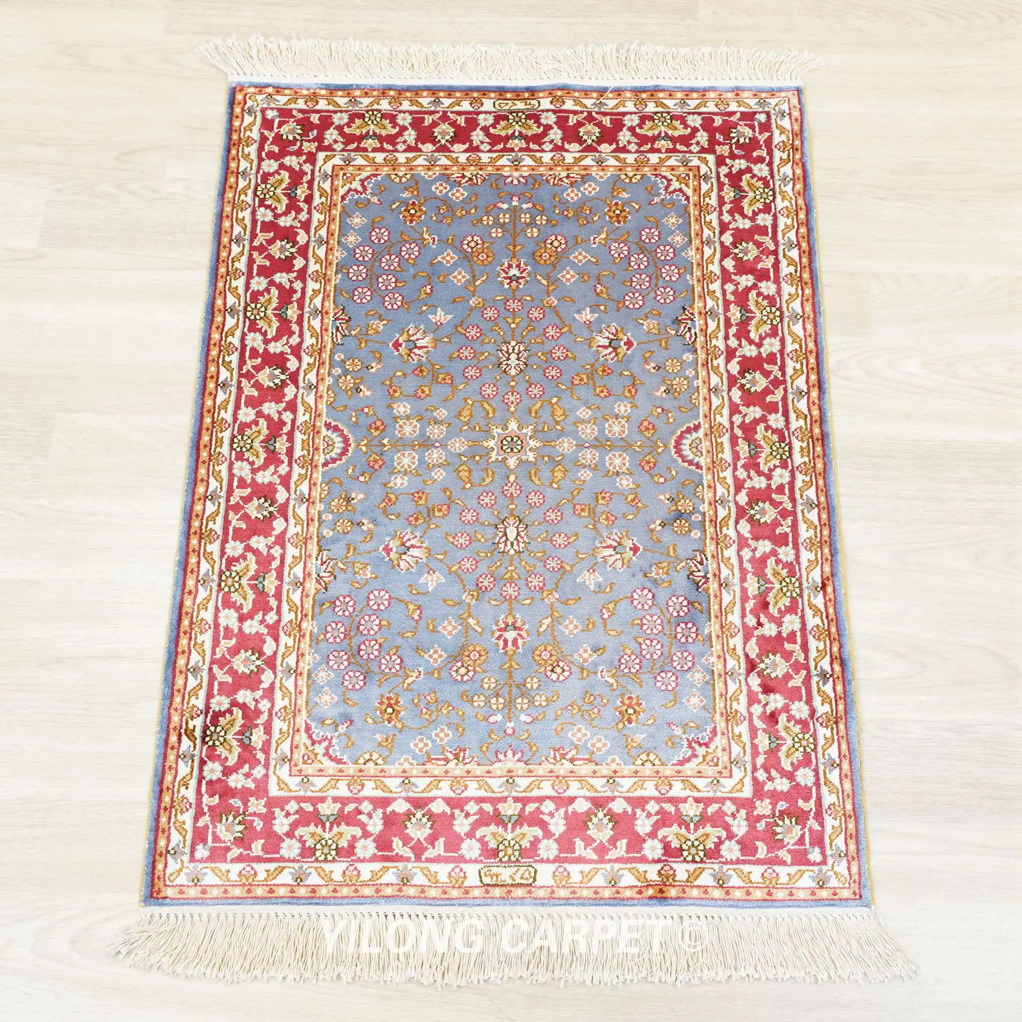 61x91cm Oriental Handmade Persian Carpet Blue Small Hereke Silk Rugs (HF091B)