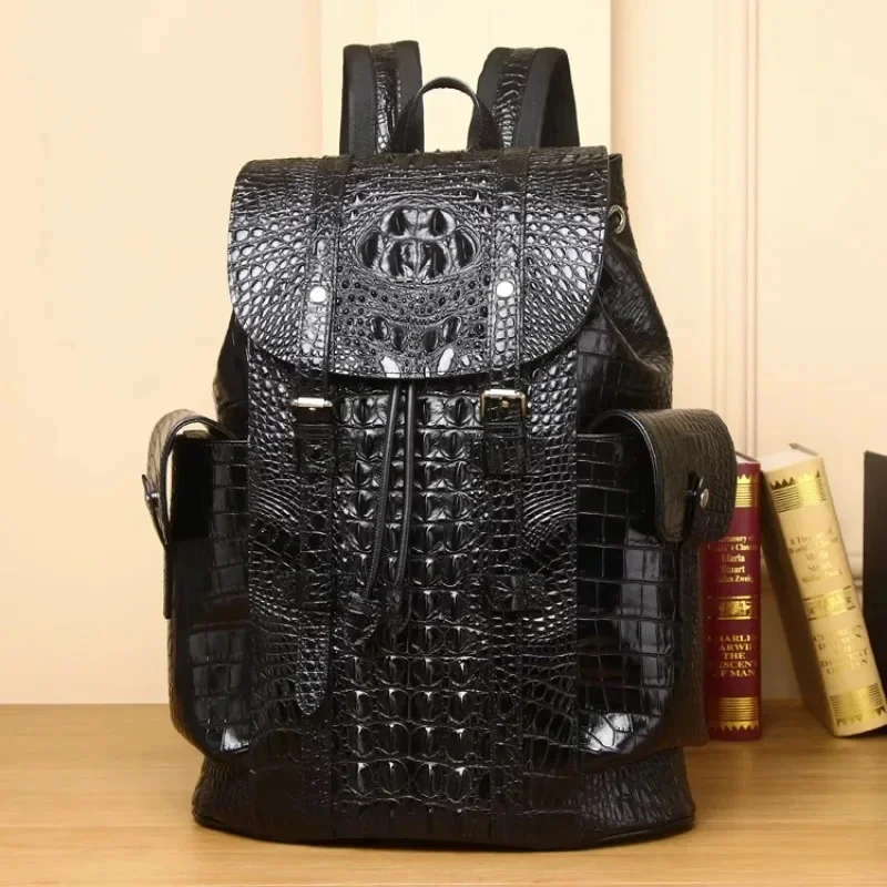 High-End Crocodile Leather Backpack Men's Genuine Luxury High Quality Travel Bag Large-Capacity Shoulder 45*34*13CM