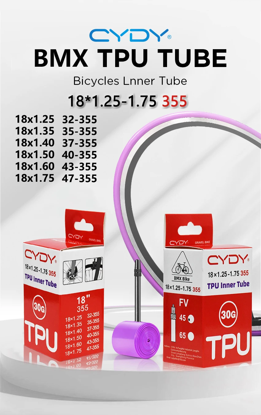 30G CYDY Fahrrad-TPU-Schlauch mit Ventil 45mm für 18 Zoll (355) 1.25, 1.35, 1.4, 1.5, 1.6, 1.75 Zoll BMX-Fahrradreifen – Detail 1