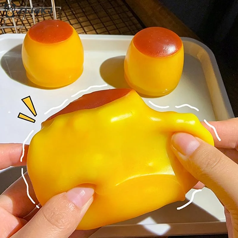 ▶1Pcs Pudding Stress Ball  Food Shaped Squeeze Fidget Toy ASMR Sensory Stress Relief For Kids Adults Gift