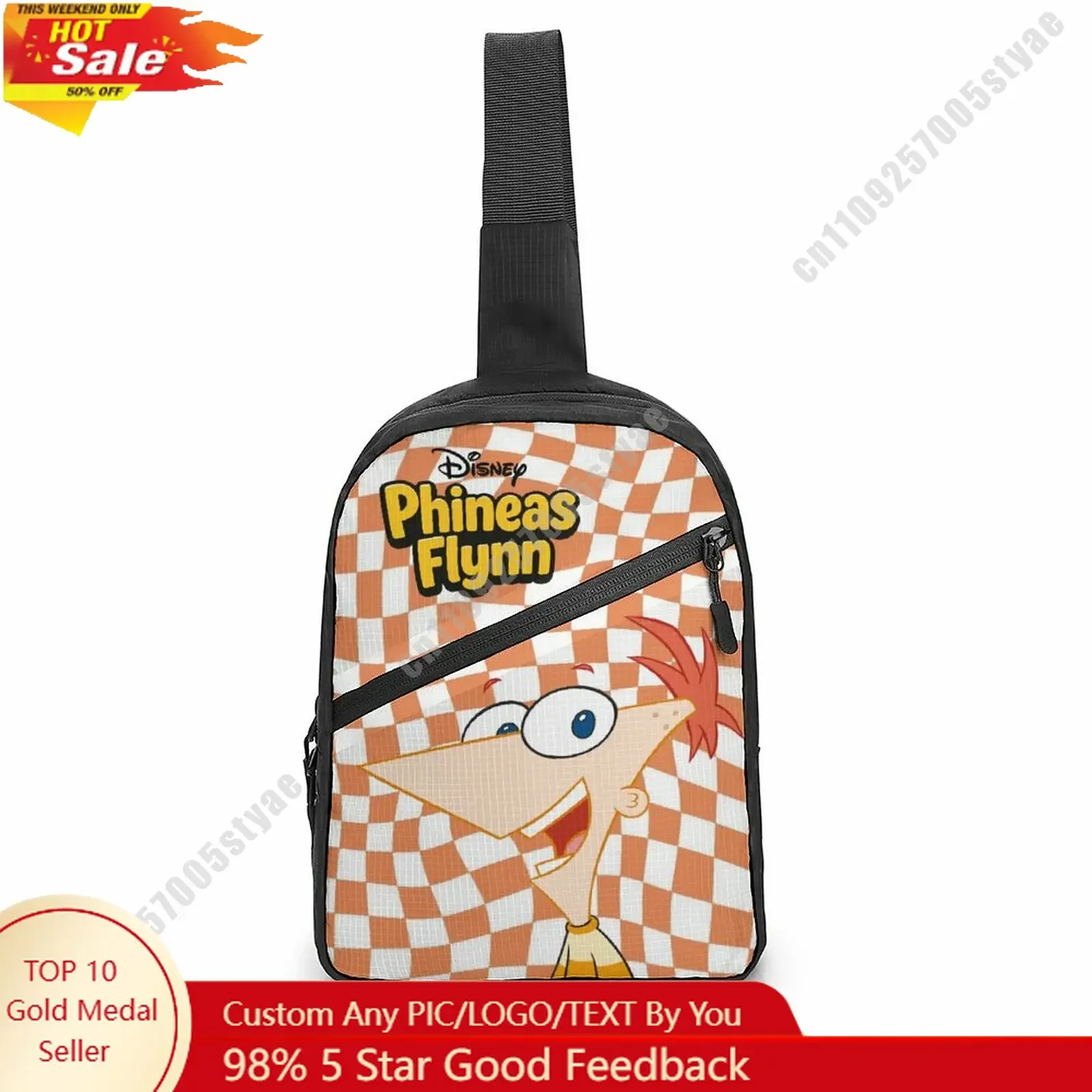 

Phineas Flynn Chest Bag Disney Customized Personalized Photos Text Logo Lightweight Travel Sling Waterproof Shoulder Bag