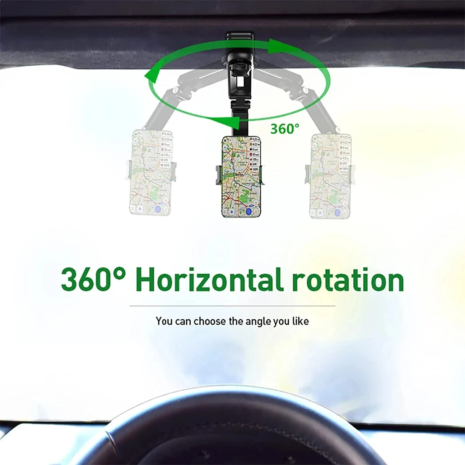 360° Rotating Sun Visor Car Phone Holder Mount GPS Multi-Angle Clip Stand for iPhone Samsung Xiaomi Cell Mobile Car Clip Bracket
