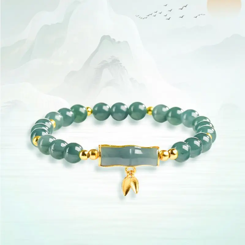 Natural A-Grade Jadeite Blue Water Bamboo Joint Bracelet S925 Silver Inlaid Bracelet Ice Jade Woman's Fashionable Accessories
