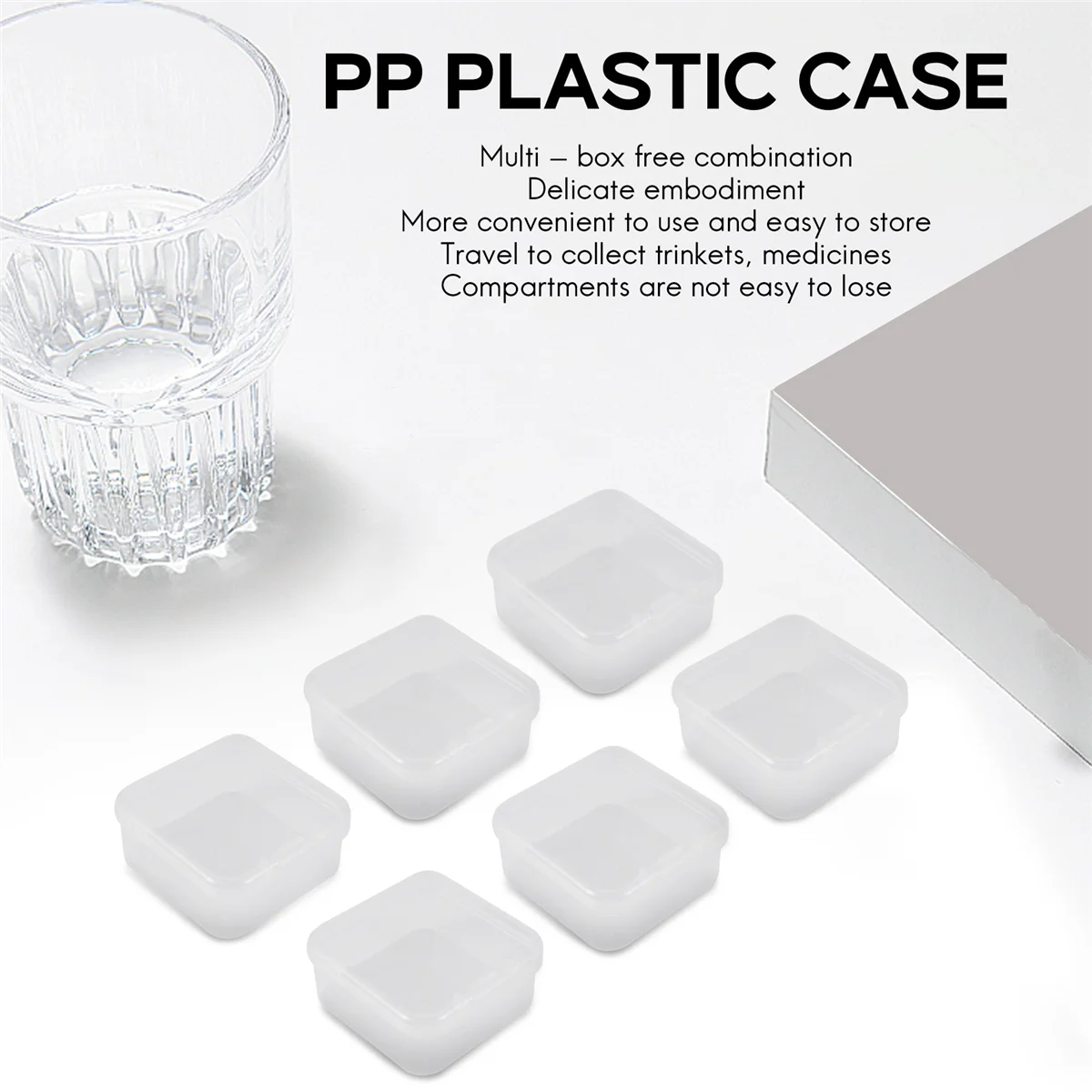 Mini caja de almacenamiento transparente de plástico para colección de artículos pequeños, cuentas, joyas, tarjetas de visita, 6 piezas