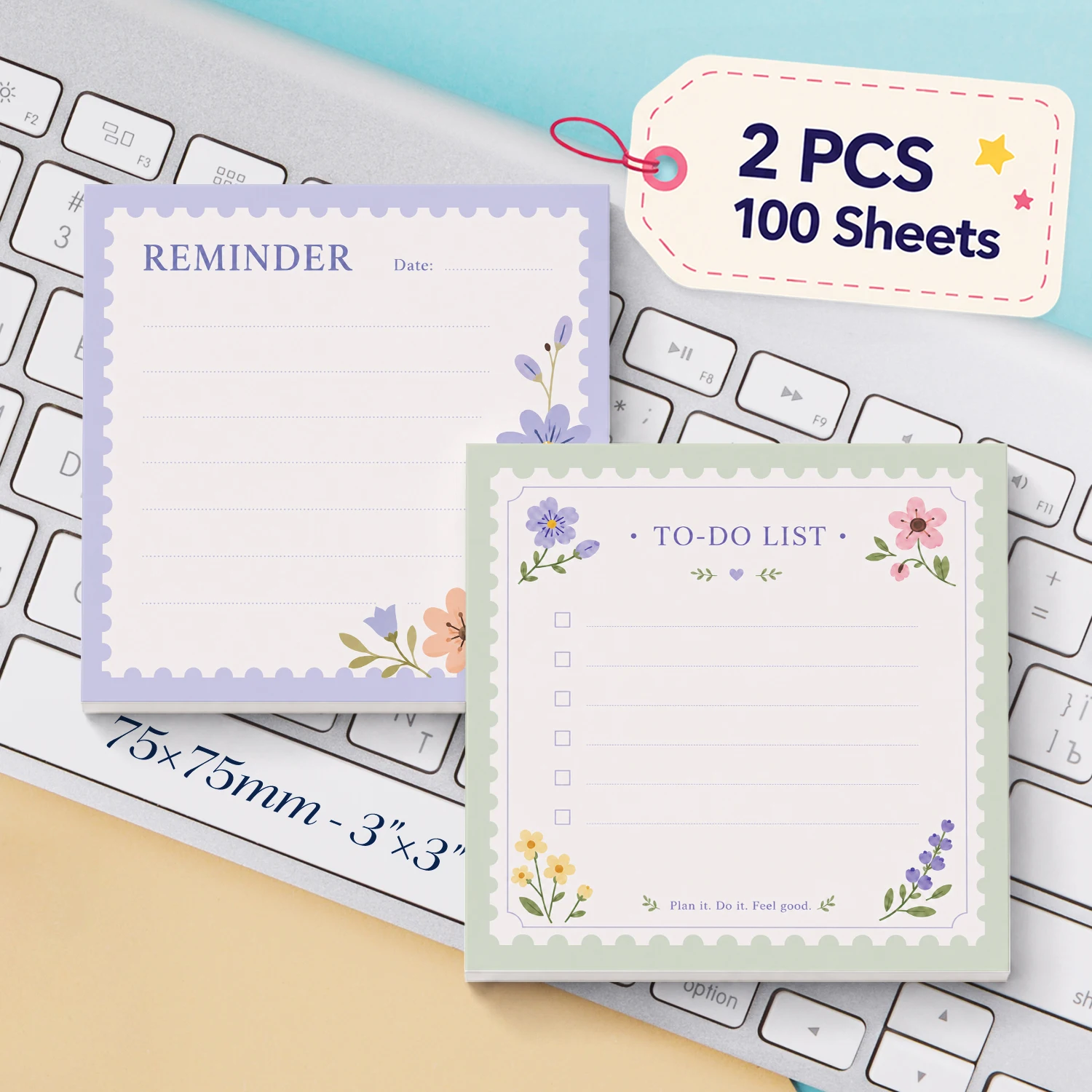 2PCS Floral To Do List Self Adhesive Sticky Notes 100 Sheets Reminder Checklist Lined Memo Pads Flower Planner Notes Office Scho