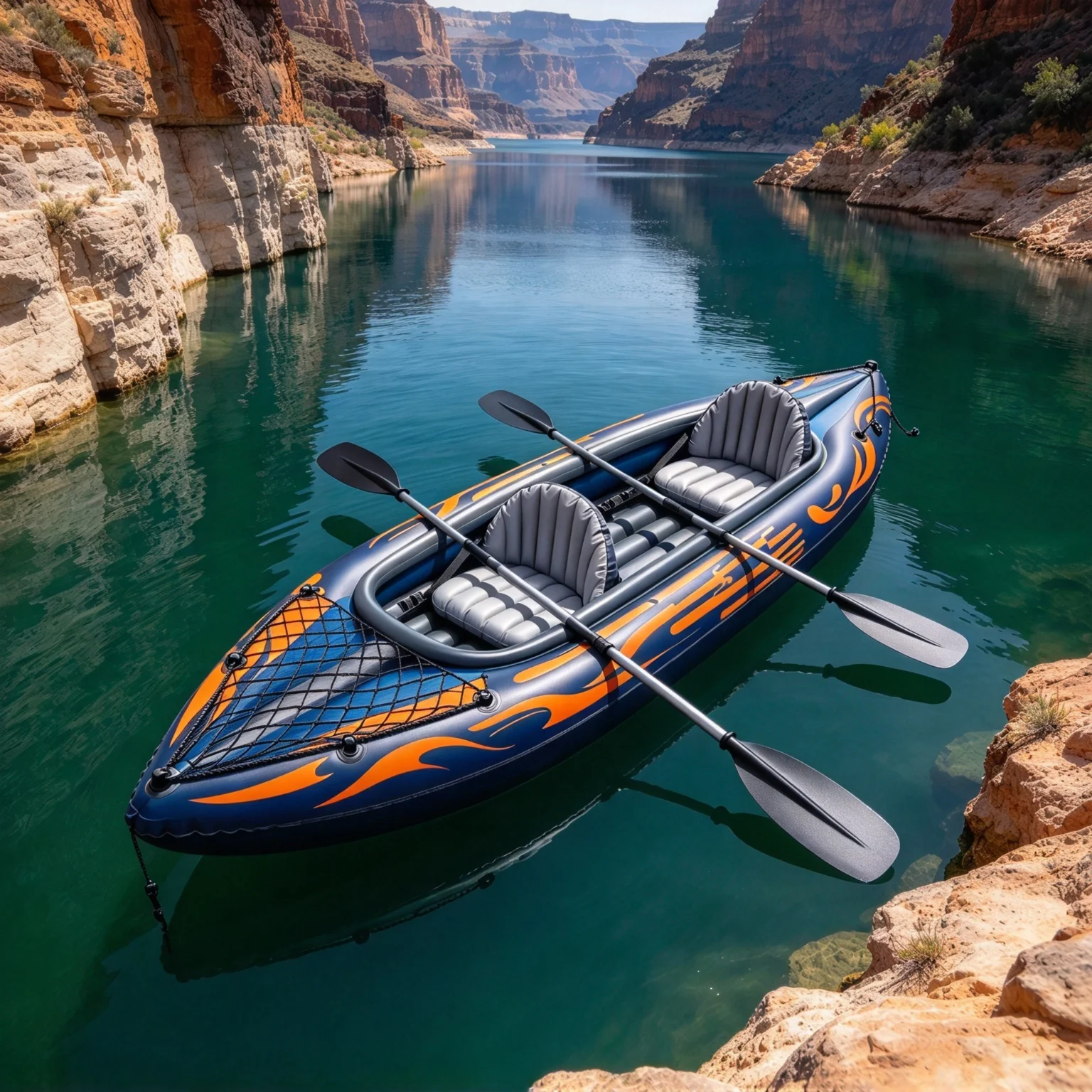 Tapered Bow Stern Inflatable Kayak 2 Person Puncture Proof PVC Boat with 1 Year Warranty for Family Recreation & Fishing