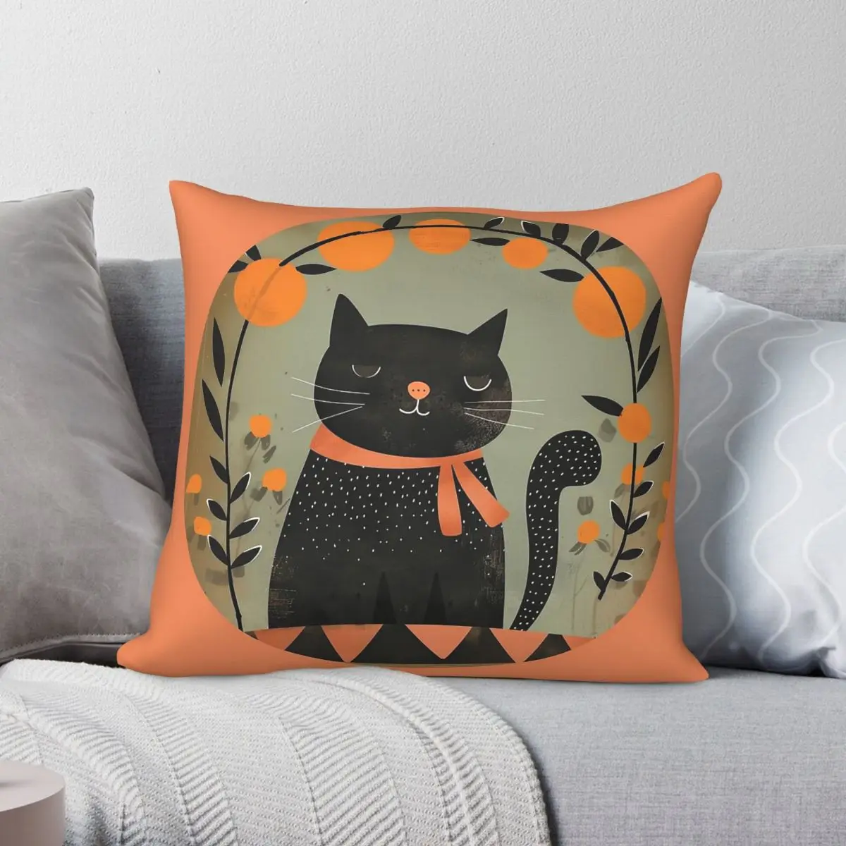 Calm Cat With Scarf Square Pillowcase Polyester Linen Velvet Printed Zip Decorative Throw Pillow Case Home Cushion Cover 18