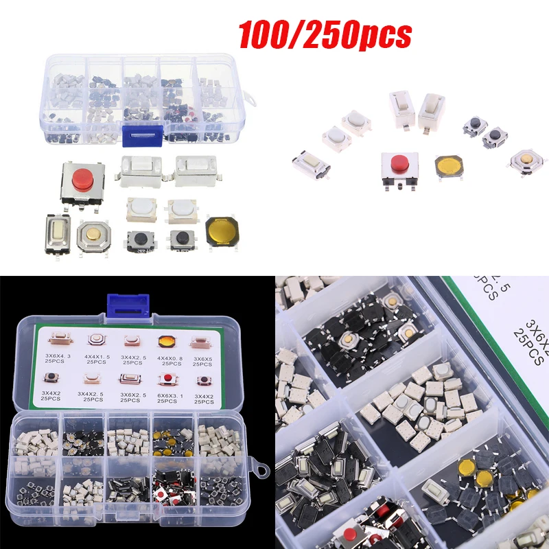 Hot！100/250Pcs 10 Types Tactile Push Button Switch Car Keys Remote Control Keys Button Touch Microswitch Kit