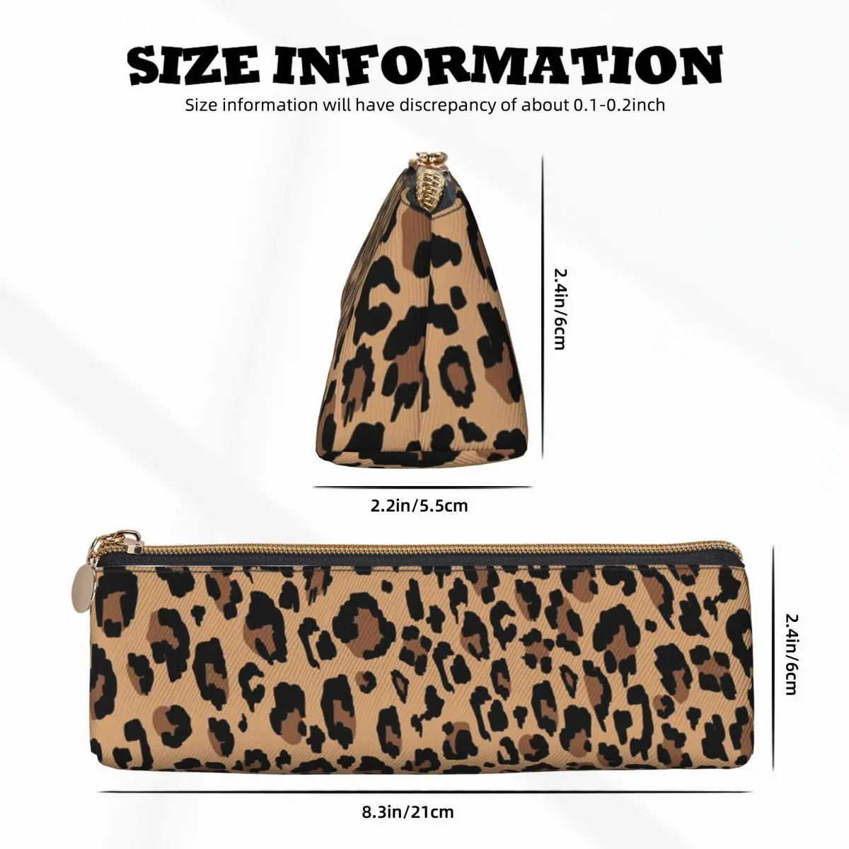 Astuccio a triangolo leopardato retrò Jungle Animal Print Girls Boys College Zipper Pencil Box Kawaii Leather Pen Bag