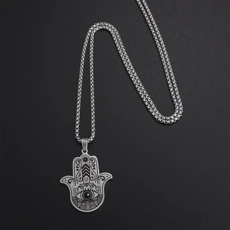 Classic Hamsa Hand Pendant Necklace Evil Eye Fatima Vintage Necklace Good Luck Success and Protection Amulet Jewelry