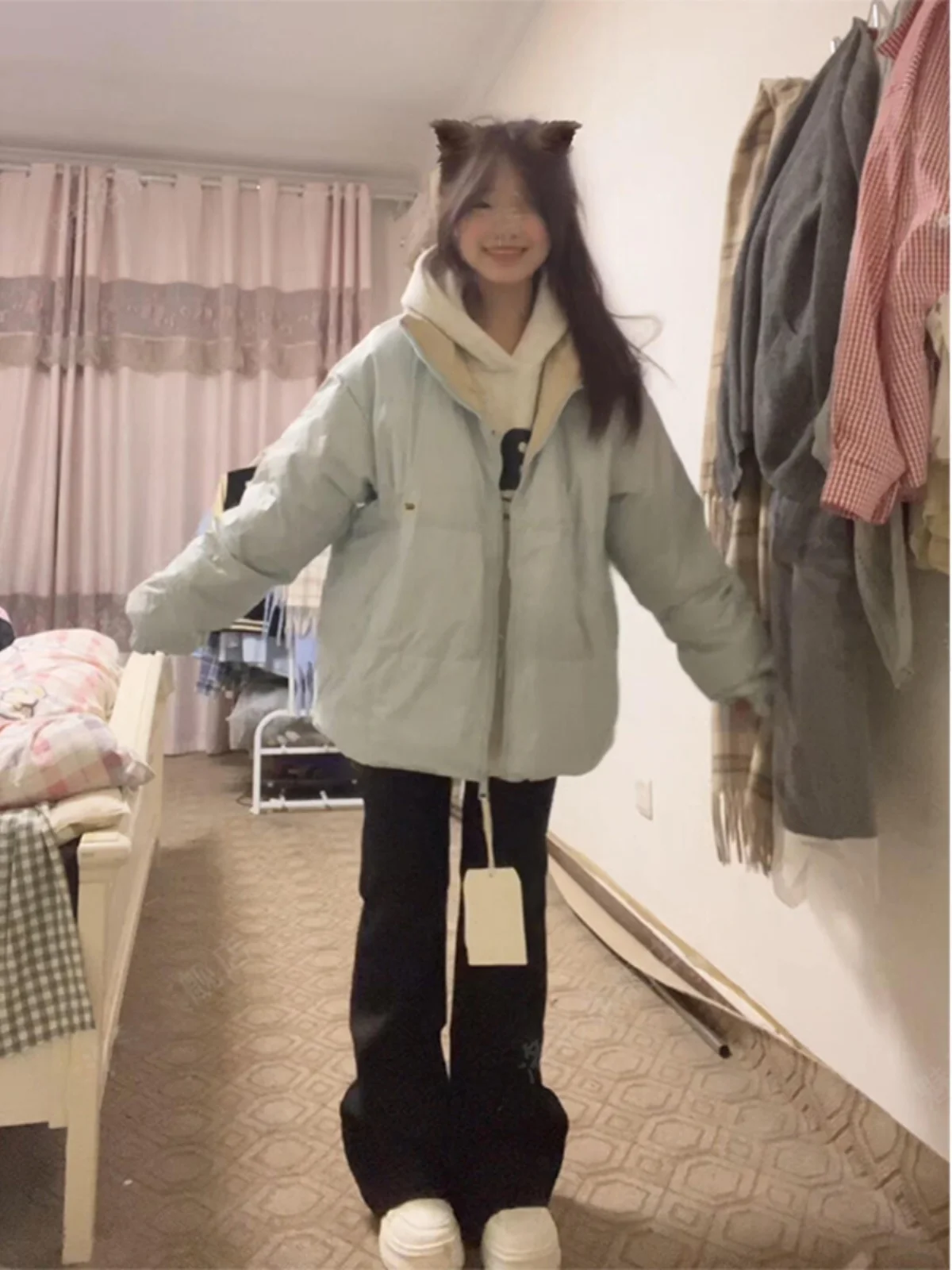 

Korean Style Women's Puffer Jacket Loose Fit Thickened Cotton Sandwich Stand Collar Bread Style Outerwear Trendy Small Stature