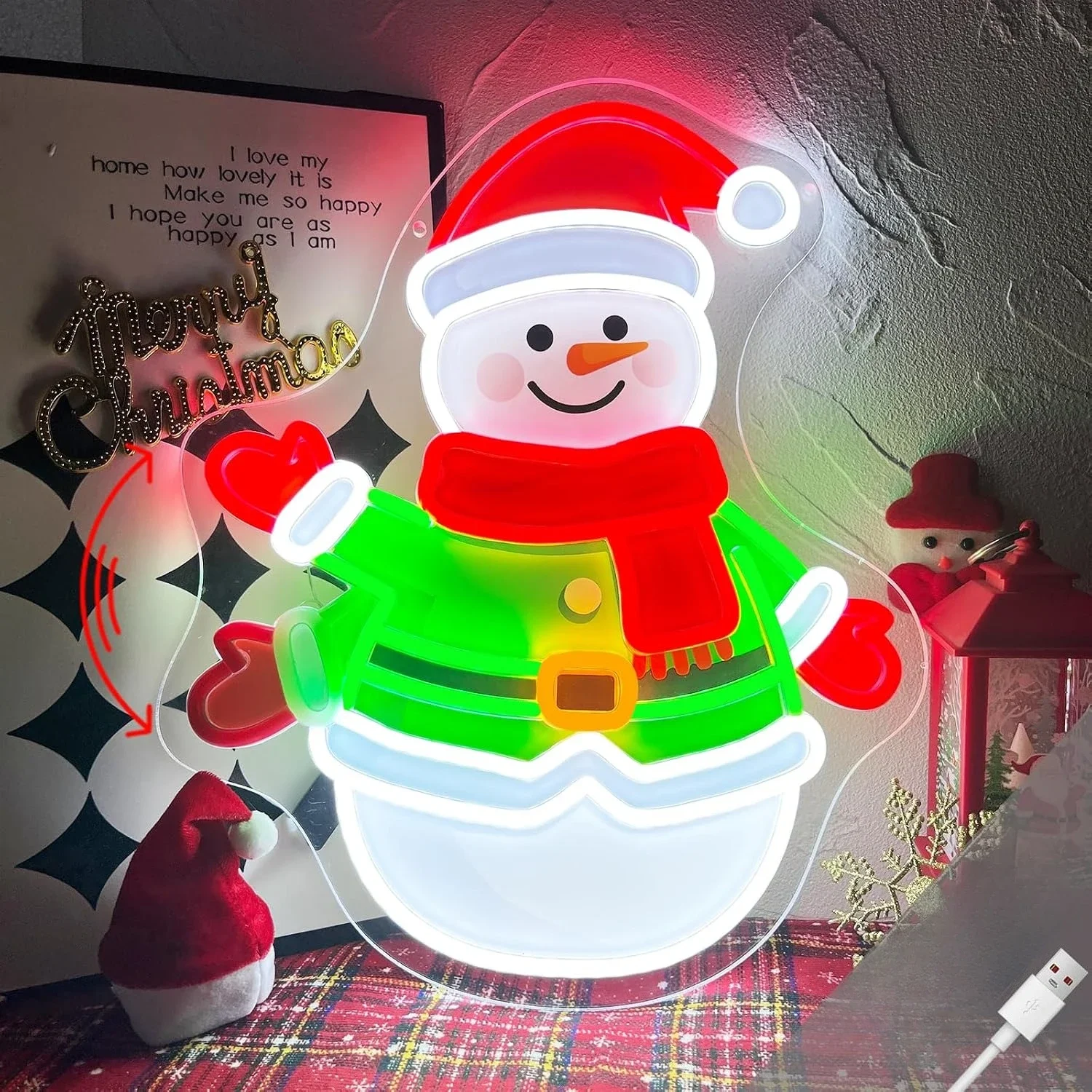 Christmas Snowman LED Neon Sign USB Powered Neon Light Wall Hanging Lamp for Xmas Party Bedroom Window Home Wall Decor Gift