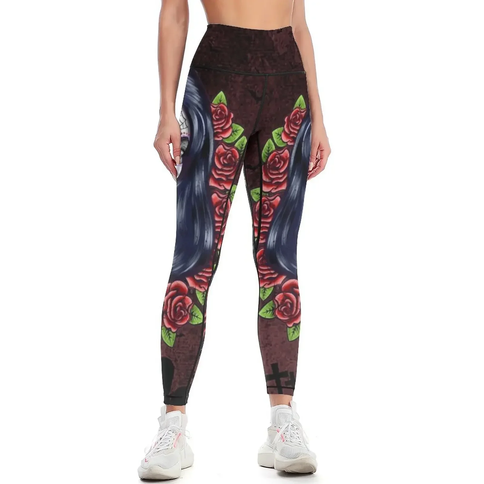 

sugar skull floral girl day of the dead ( dia de los muertos) Leggings push up tights for gym pants Womens Leggings