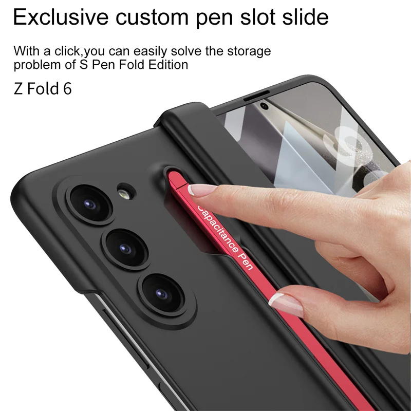 With S Pen Magnetic Hinge Case For Samsung Galaxy Z Fold 6 5 5G Case With Touch Pen Protection Holder Cover For Fold6 Fold5 5G