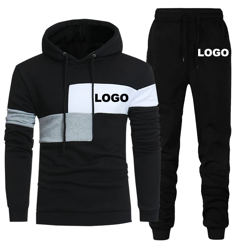 Primavera autunno Logo personalizzato uomo tuta con cappuccio e pantaloni della tuta 2 pezzi Set moda Casual Streetwear abbigliamento sportivo maschile