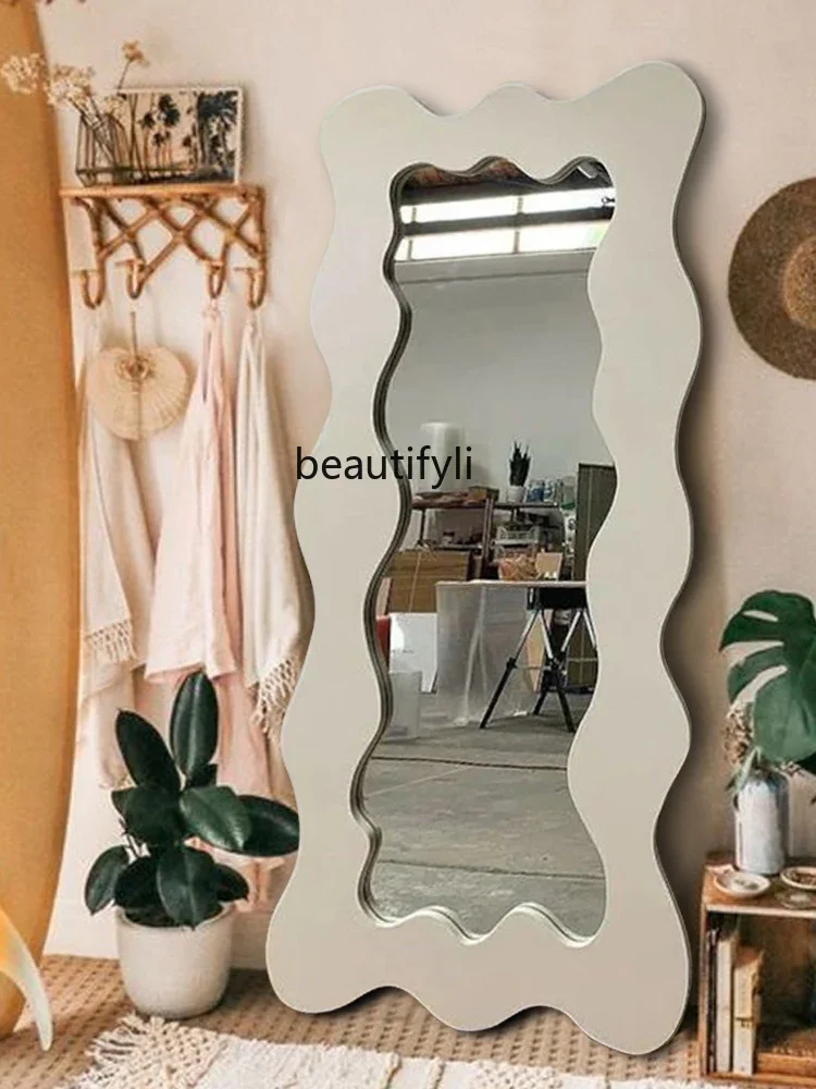 Special-shaped wave creative floor mirror household cloakroom full-body mirror home mirror wall hanging