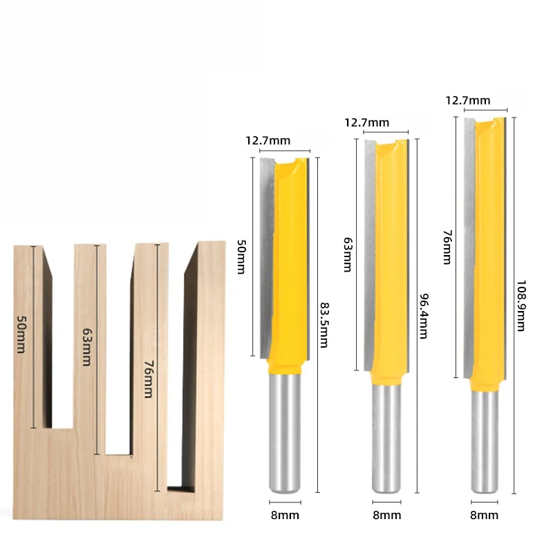 에지 트리밍 도구 액세서리용 확장 양날 스트레이트 트리밍 라우터 비트, 직경 1/2 인치, 8mm 생크, 3 개