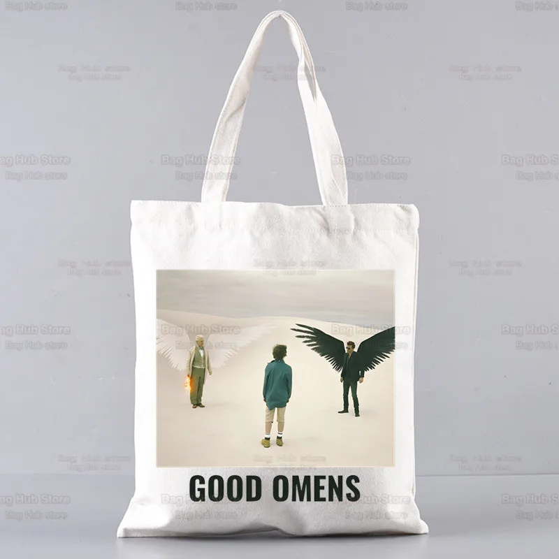 Good Omens Crowley Ineffable David Women Shopping Bag Eco Reusable Tote Bag Handbag Retro Large Ladies Shoulder Shopper Bag