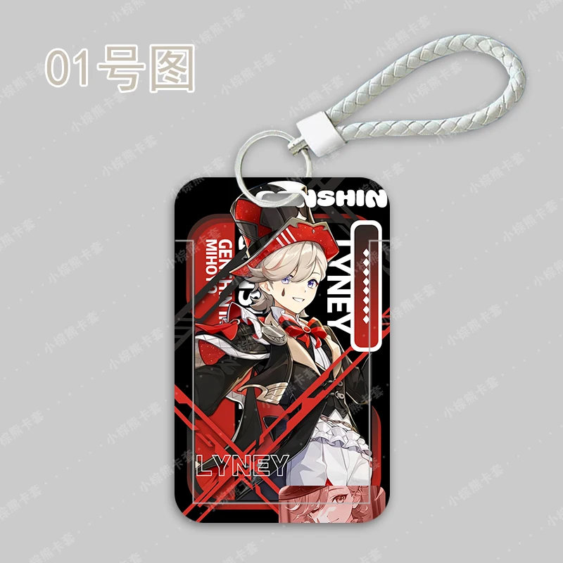 Anime Genshin Impact Lyney Lynette Cosplay Campus Card Student Keychain Bus Pass Sliding Closure Ferrule Set Xmas Birthday Gift