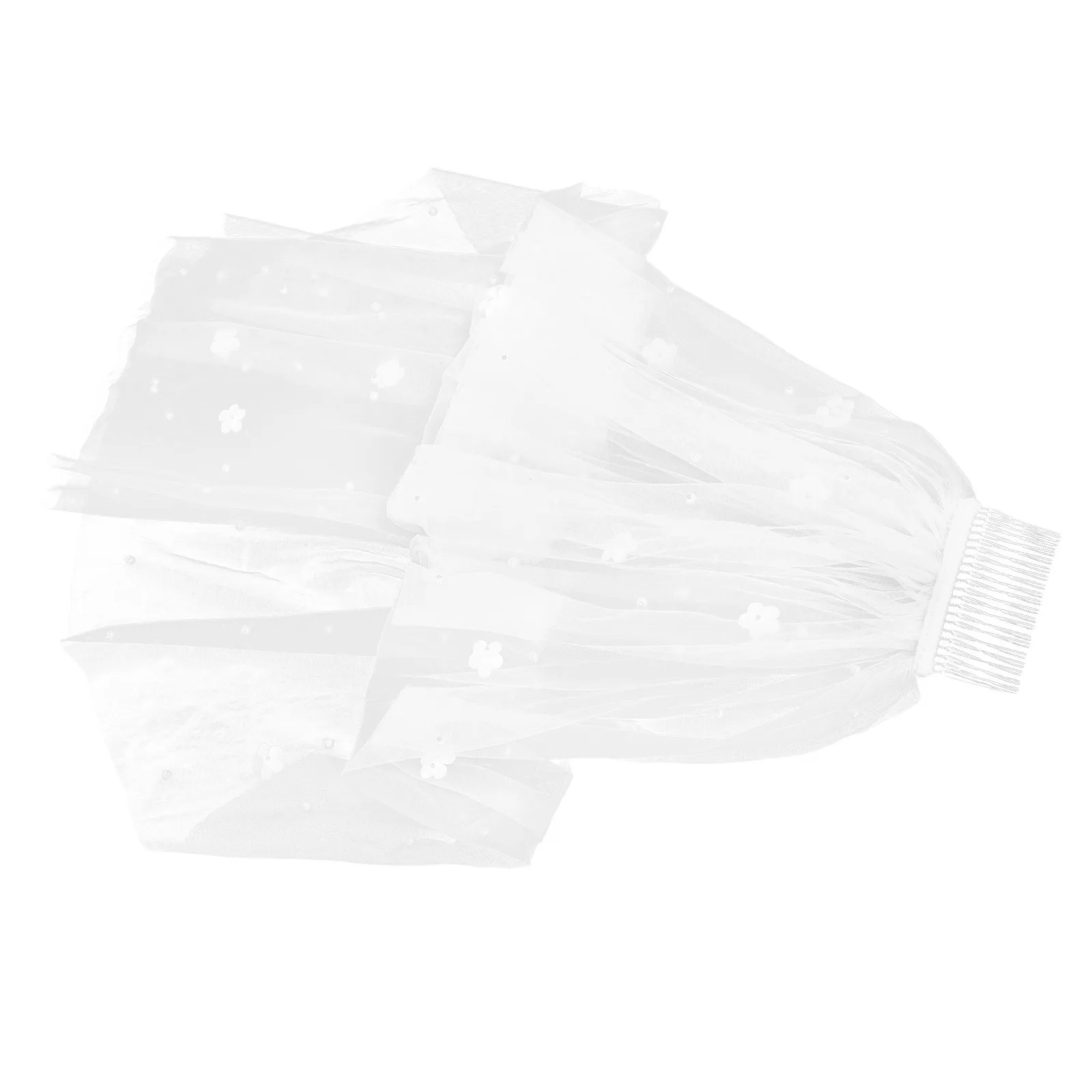 

White Bridal Veil Elbow Length Soft Tulle Single Layer Floral Lace Embroidery Wedding Headwear With Comb