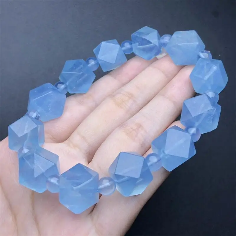 Natural aquamarine facet Bracelet Women Trendy Reiki Healing Elastic Yoga Energy Wristband Jewelry Gift 1PCS