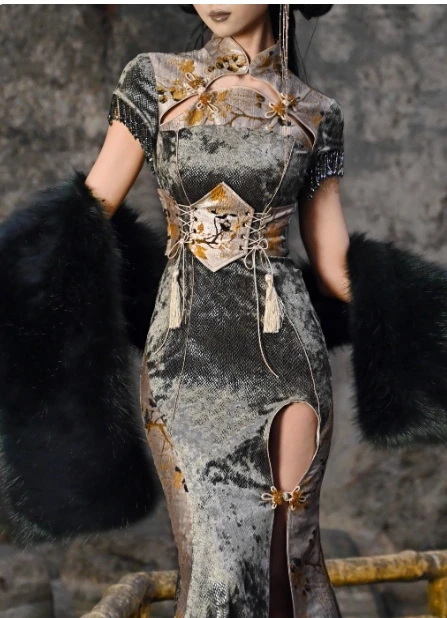 New Chinese Style National Disc Buckle Tassel Water Drop Collar Cheongsam Short Vest Top Fish Bone Tassel Girdle Waist Seal