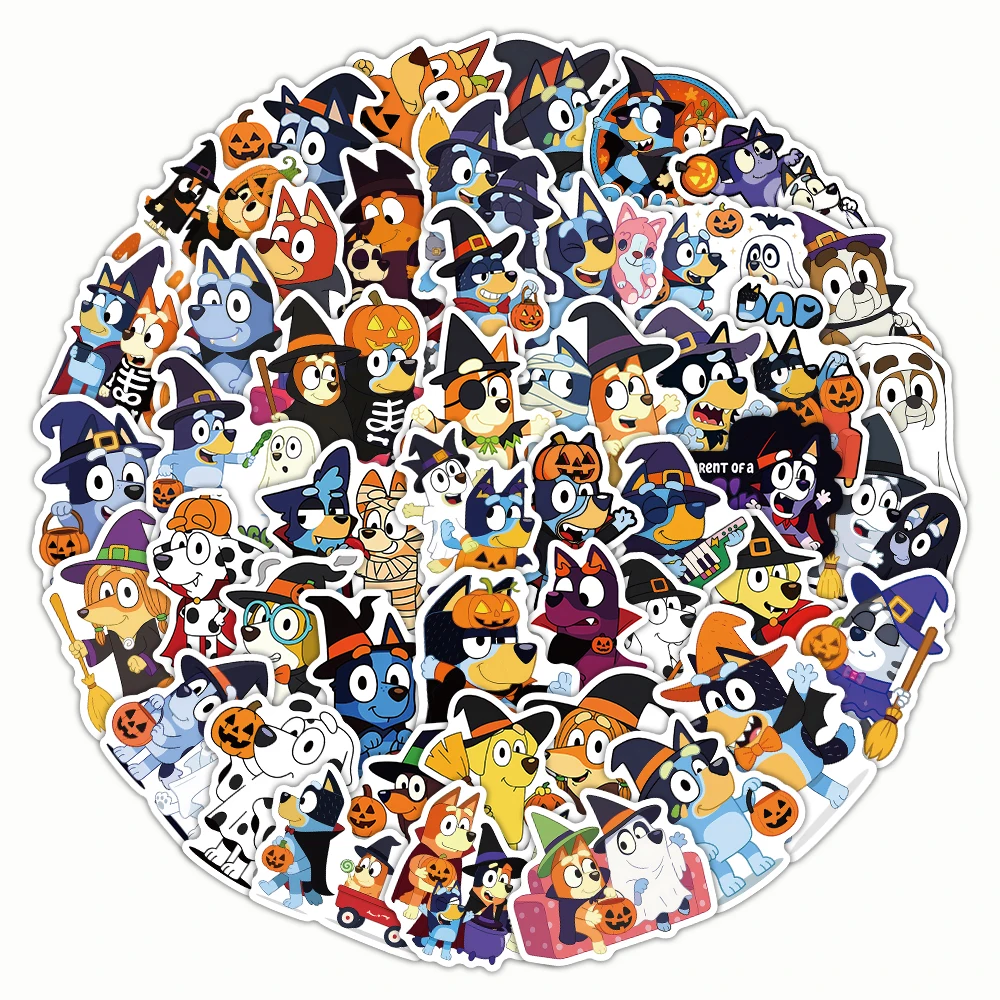 50 قطعة من ملصقات الرسوم المتحركة لعائلة الهالوين الزرقاء DIY للهاتف المحمول والأمتعة ولوح التزلج على الجدران شارات ممتعة للأطفال
