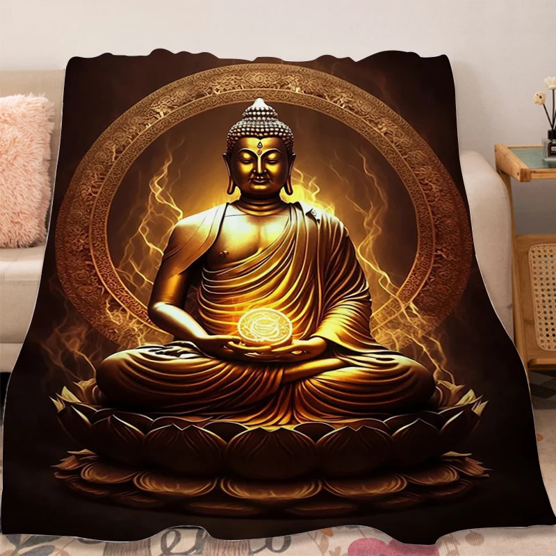 

Buddha Sakyamuni Flannel Blanket Sofa Winter Warm Bed Fleece Camping Custom Nap Fluffy Soft Blanket Microfiber Bedding King Size