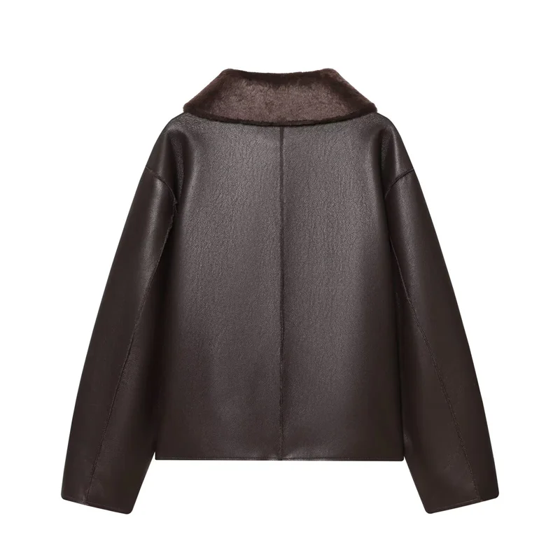 Guobioziy Women's Coat 2026 Autumn/Winter New Style with Fur Collar  Faux Leather and Fur Combined  Three Retro Colours