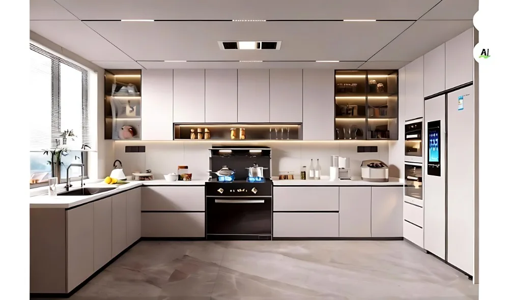 Modern Pine Wood Kitchen Cabinets Storage Cupboards Large Storage Space Fully Customized for Whole House Water Resistantpromote